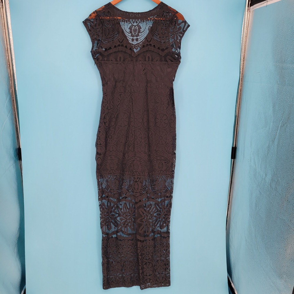 NWT Express Black Lace Maxi Dress Womens Medium Crochet Gothic feminine fitted - Picture 6 of 9